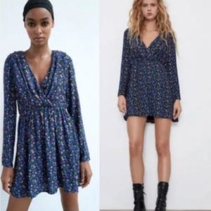 NEW Zara Colorful Floral V-Neck Mini Dress. Size Large.